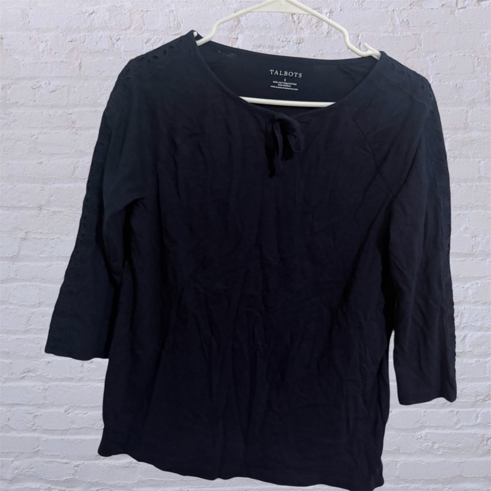S24 Talbots Women's Navy Blouse with Bow Detail